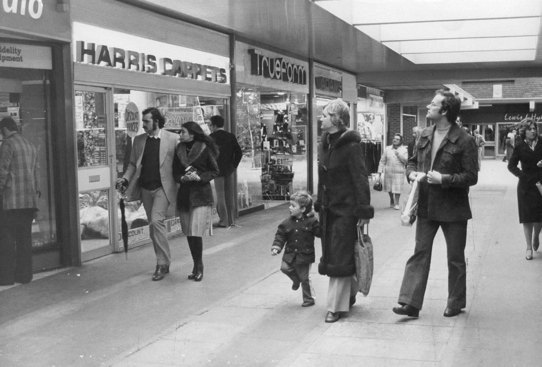 Shoppers in Ashford's Tufton Centre in November 1977.