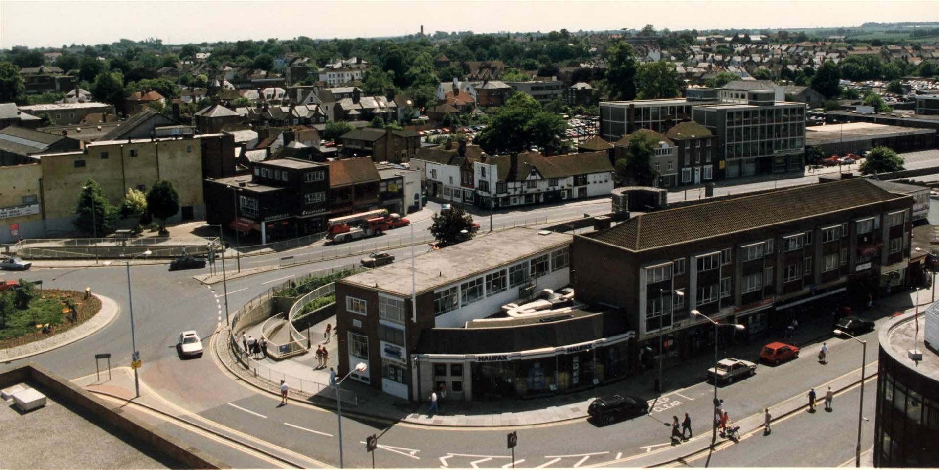 Looking across to St George's Roundabout and Rhodaus Town, Canterbury, in 1992.