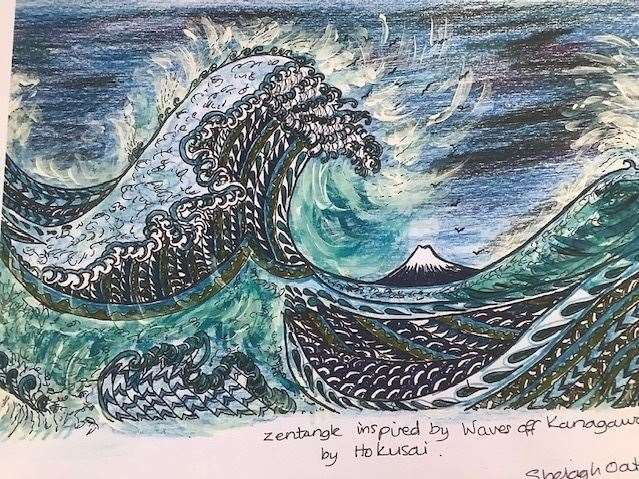 A zentangle Shelagh did inspired by The Great Wave off Kanagawa, by Katsushika Hokusai