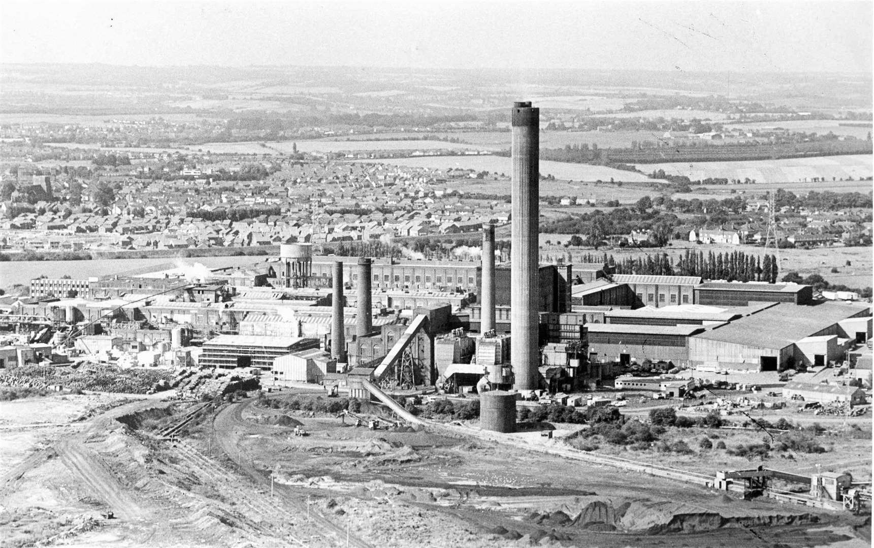 Kemsley Paper Mill photographed at the turn of the decade in January 1990