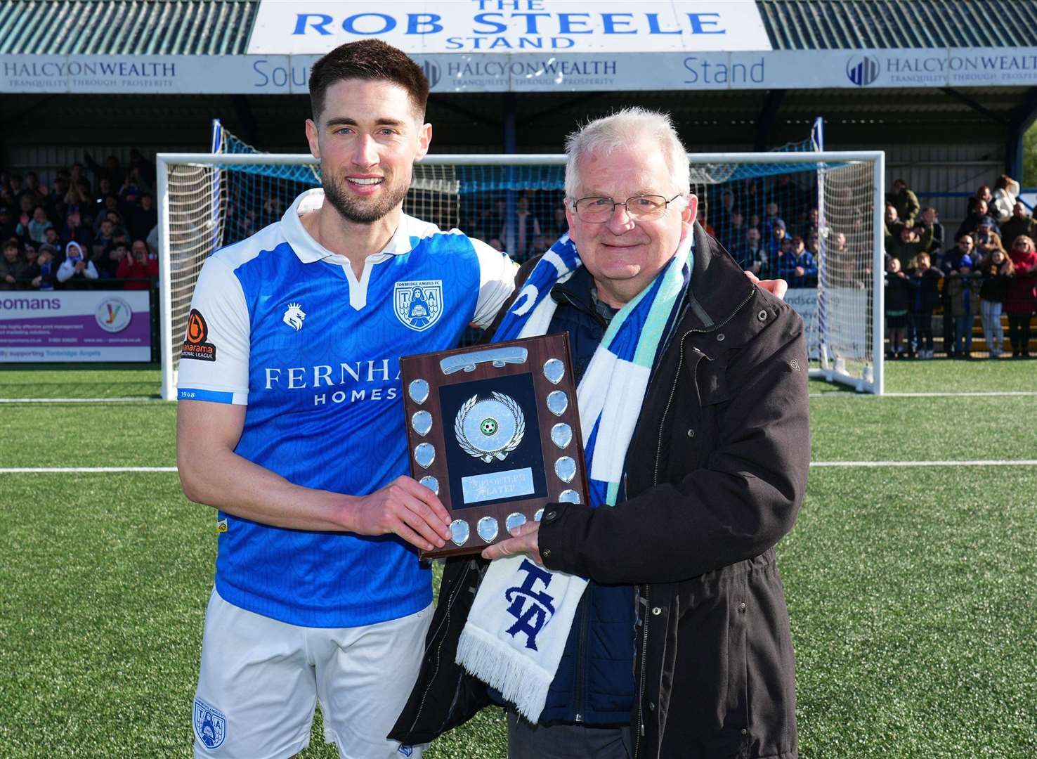 Tonbridge Angels player-of-the-year runner-up Sean Shields with president Dave Netherstreet. Picture: David Couldridge