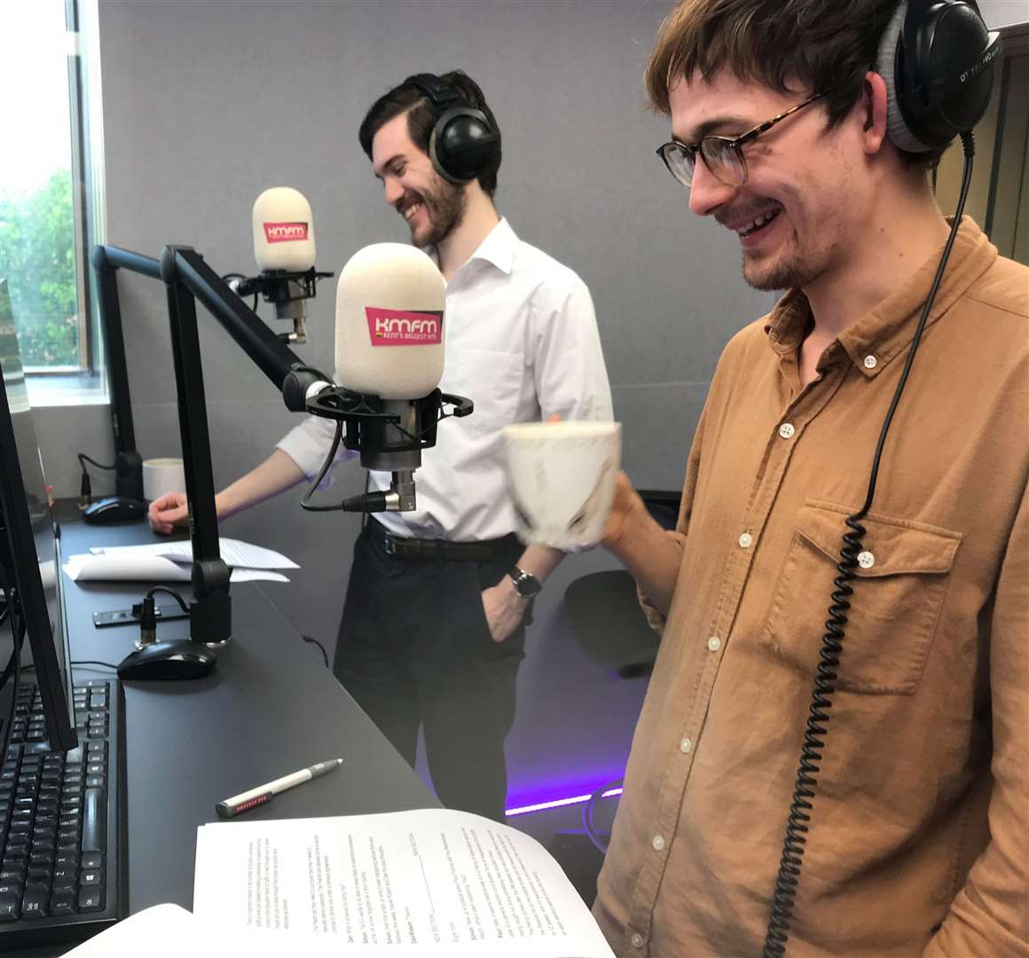 Robert Boddy and Daniel Esson recording The Kent Politics Podcast at the kmfm studio