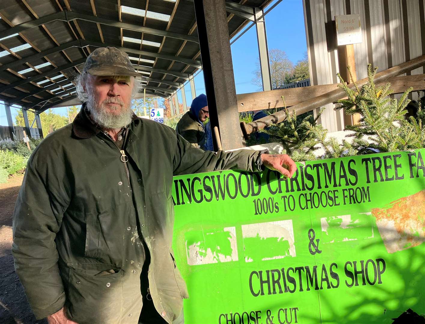 Rob Schroeder has been putting up roadside signs for his Kingswood Christmas Trees business for 40 years. Picture: Simon Finlay