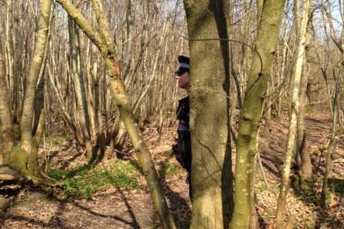 One officer searching in woodlands near the William Harvey Hospital. From @kentpoliceash Twitter