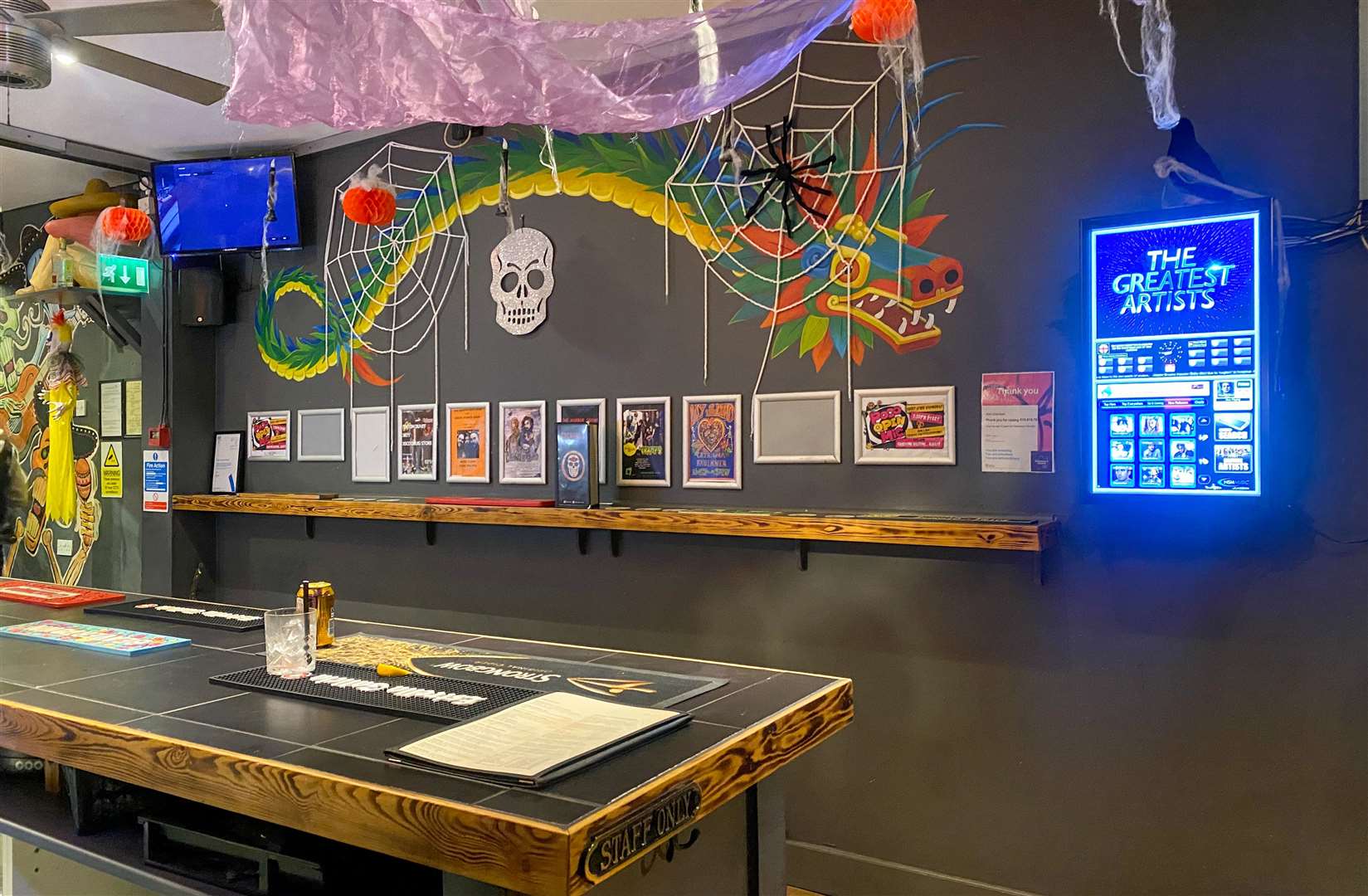 The bar area was full of Halloween-themed decorations