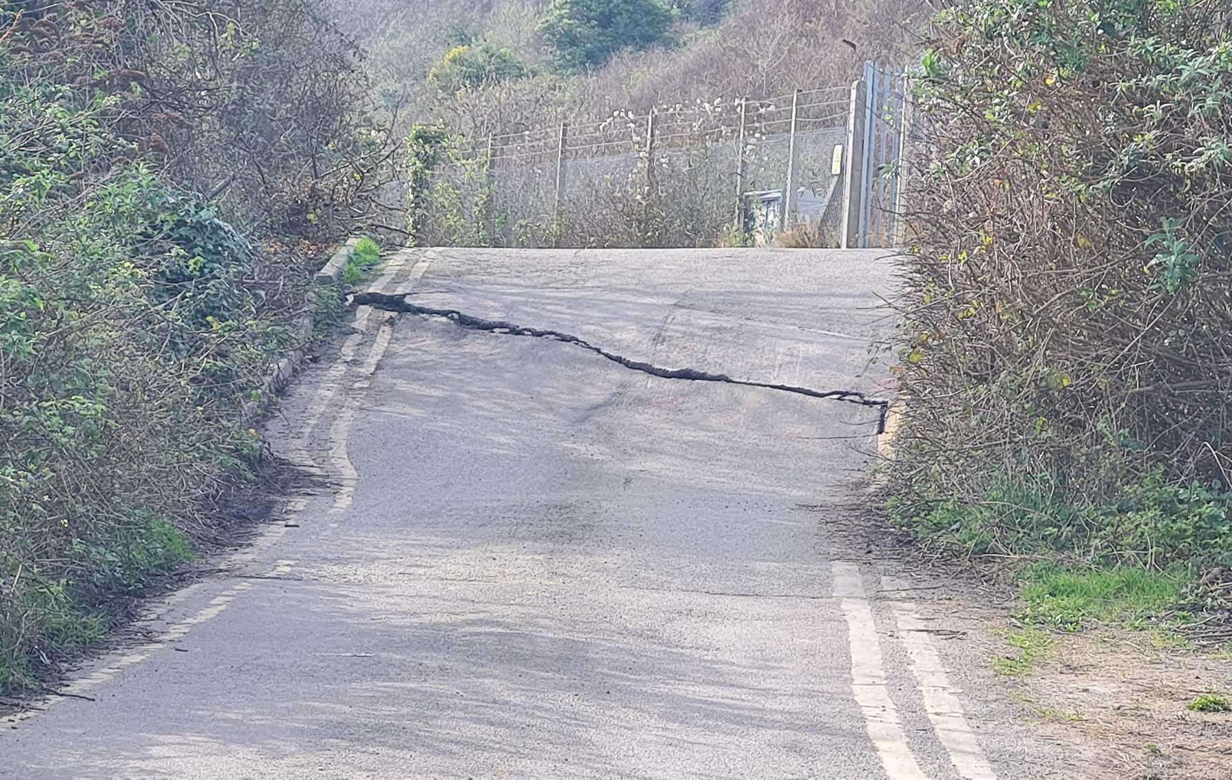Cracks appeared on the road near the railway between Folkestone and Dover last week