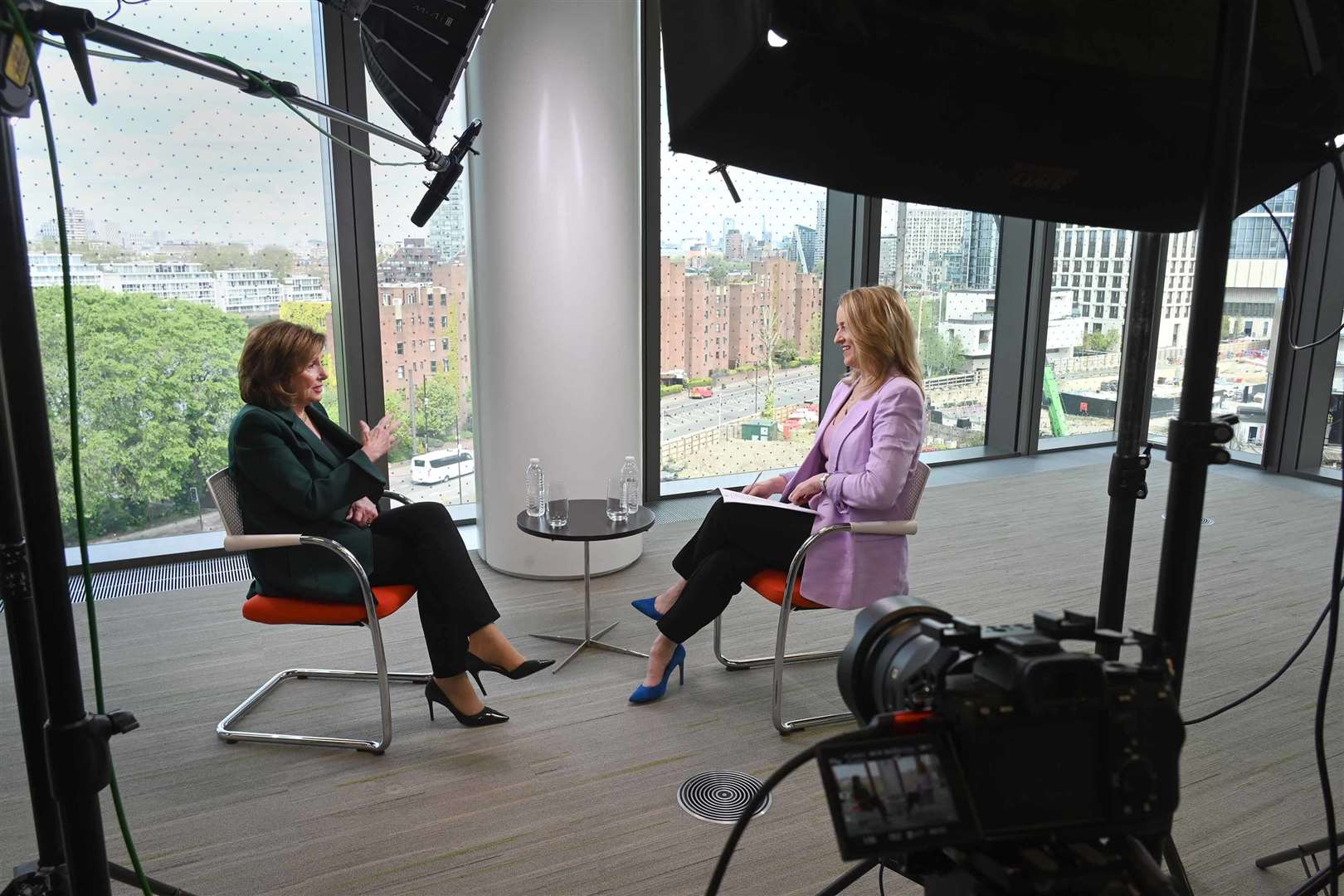 Nancy Pelosi (left) was interviewed on the BBC’s Sunday with Laura Kuenssberg (Jeff Overs/BBC/PA)