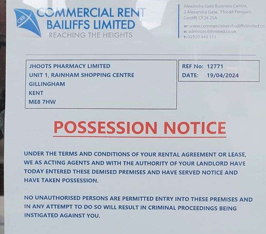 A repossession notice was placed in the window on Friday