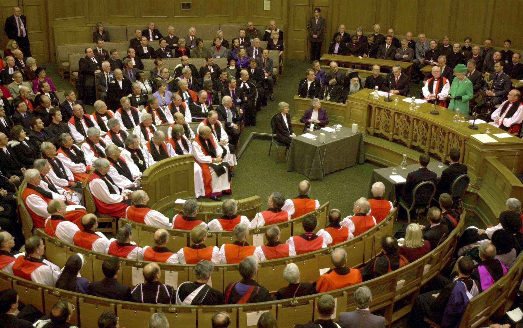 The Queen delivers her speech to the General Synod of the Church of England, at Church House, Westminster, London in 2000 (John Stillwell/PA)