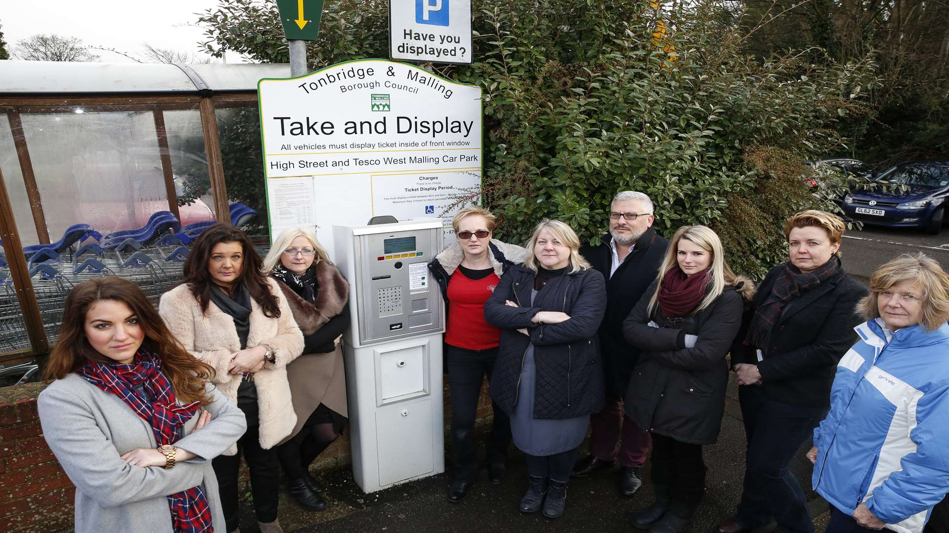 Residents angered by plans to introduce parking charges. West Malling High Street car park behind Tescos, West Malling