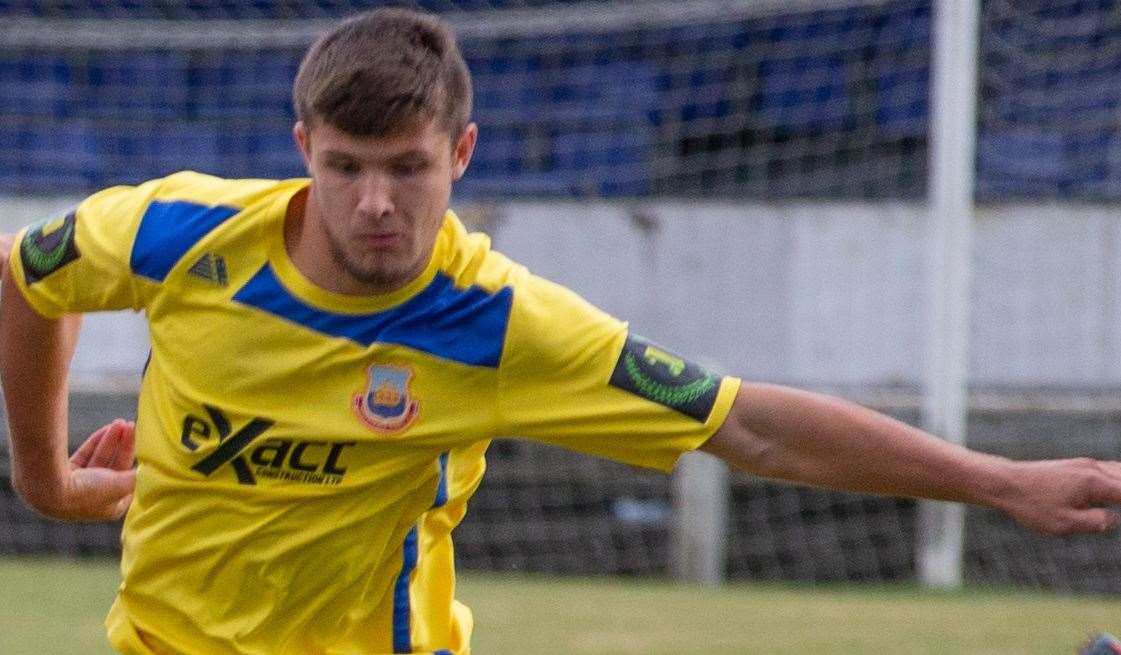 Marshall Wratten in action for Whitstable against Chalfont St Peter earlier this season Picture: Les Biggs