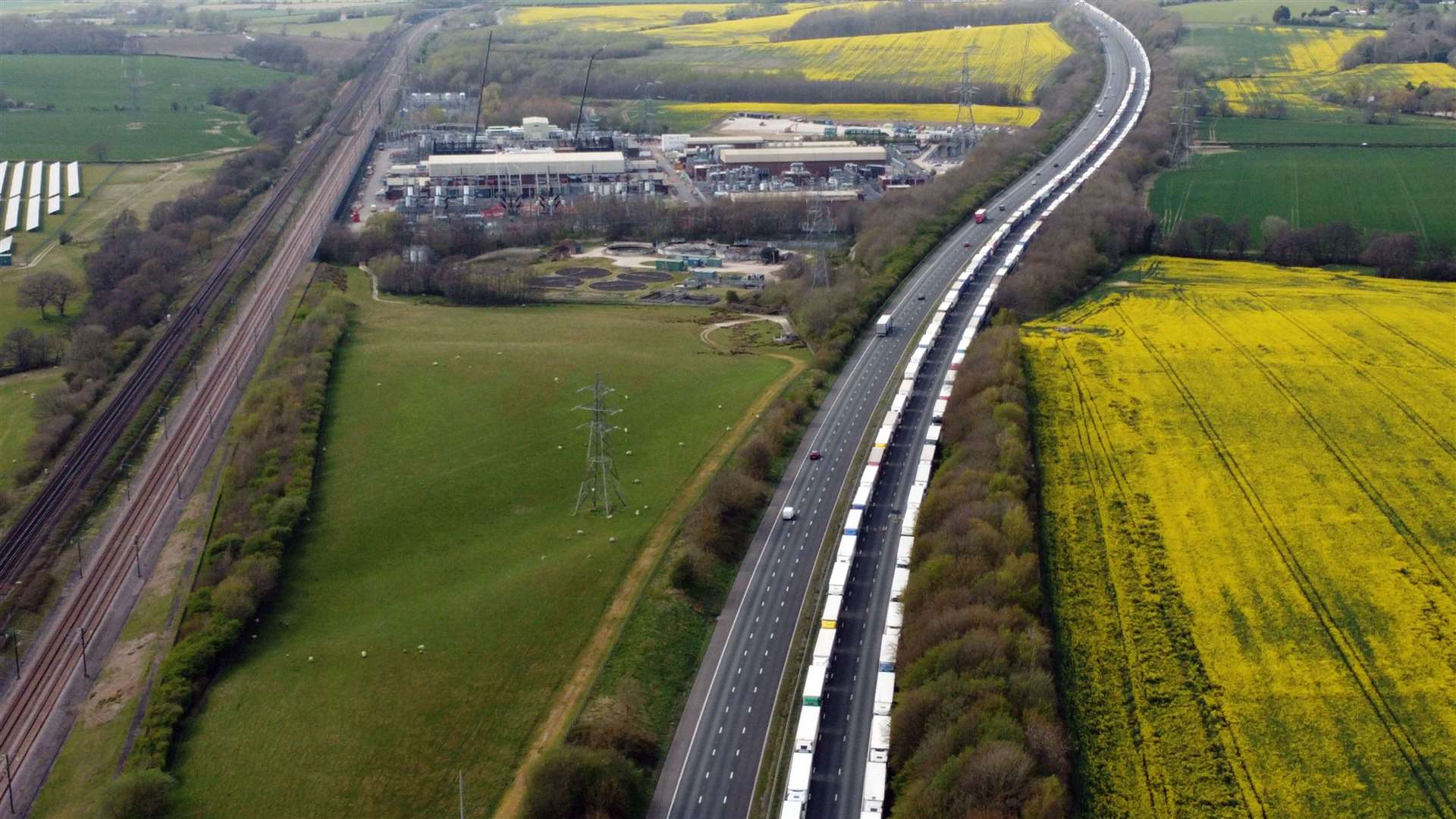 Lorries queue on the M20 motorway as part of Operation Brock. Picture: Barry Goodwin