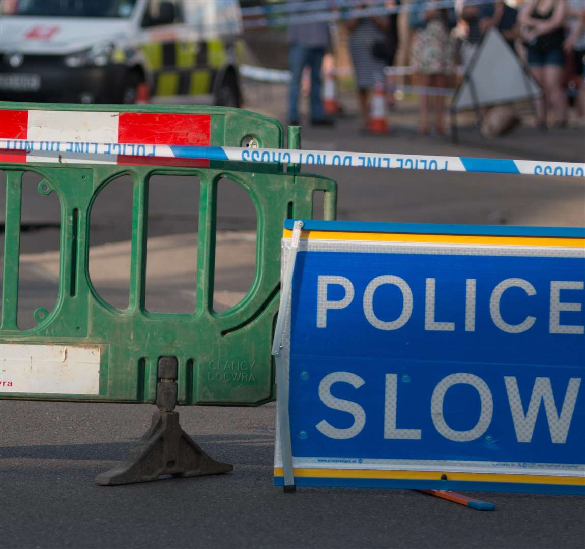 The road is partly shut both ways. Stock image