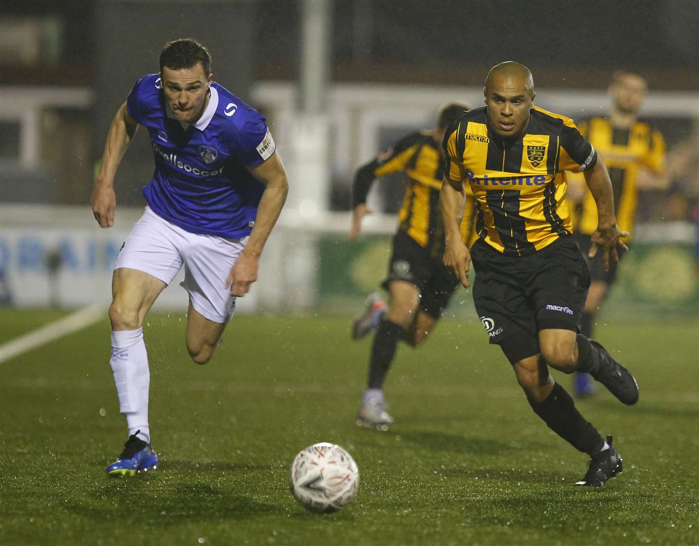 Maidstone striker Elliott Romain tests the Oldham defence Picture: Andy Jones