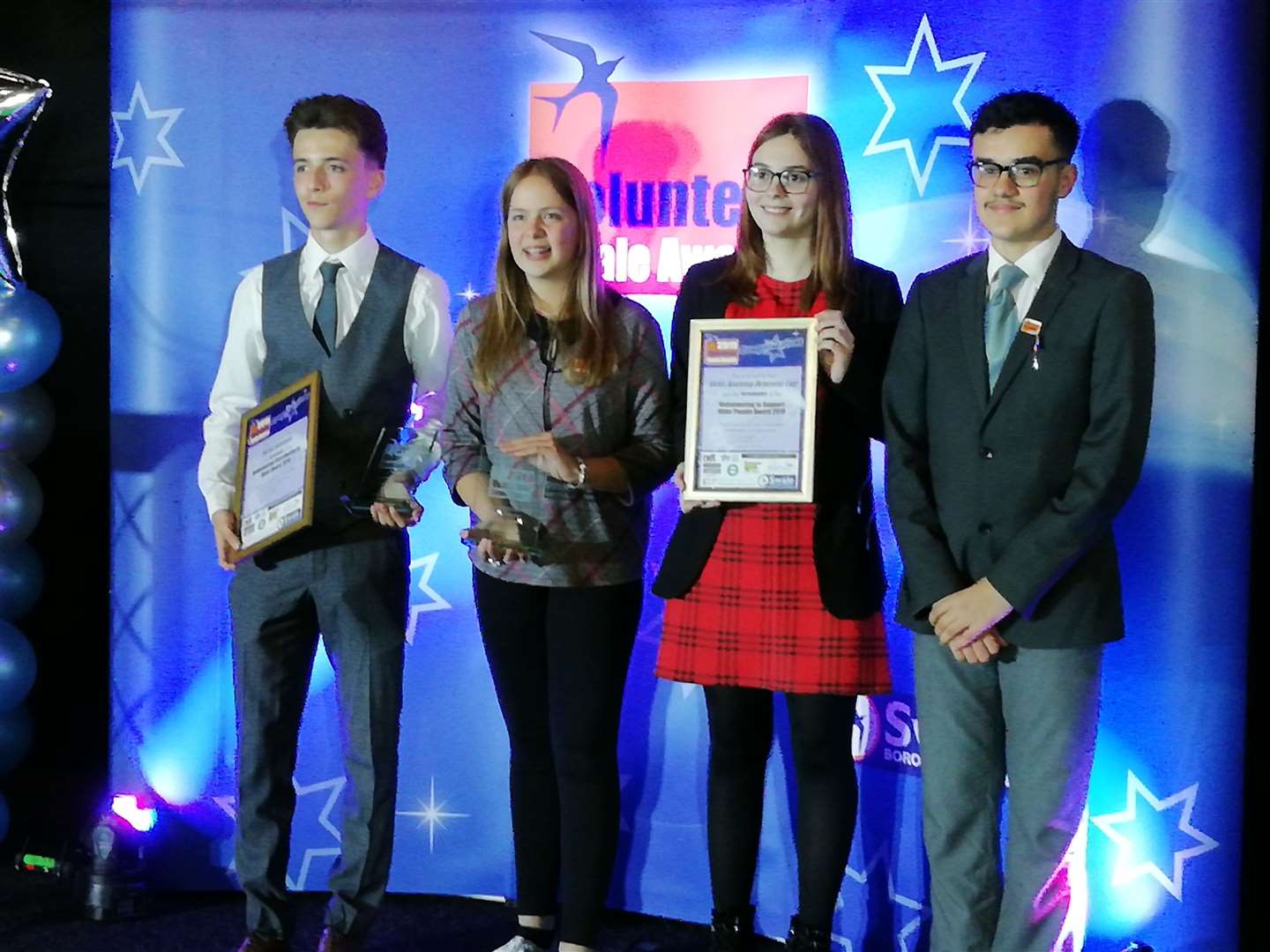 Oasis Isle of Sheppey Academy winners Michael Santangelo, 16, Lucy Brightman-Stokes, 12, Sinead Hubbard, 14, and Emre Huseyin, 15, at the Swale Volunteer Awards