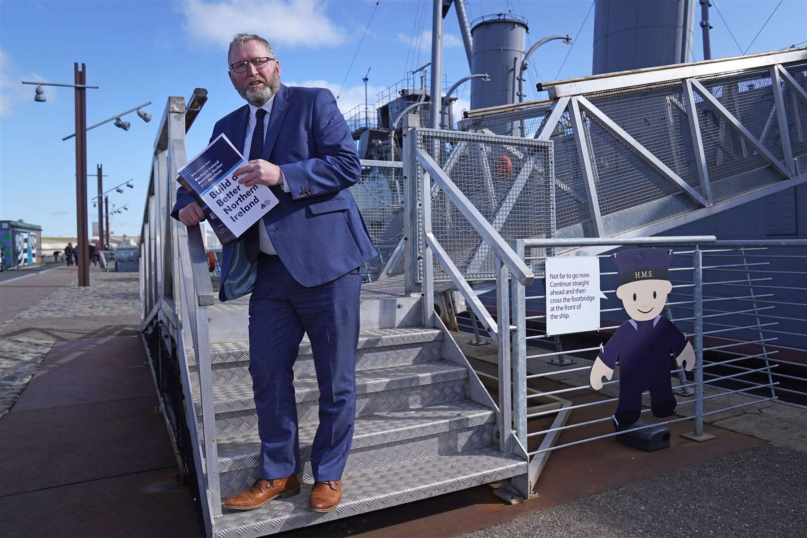 Ulster Unionist leader Doug Beattie at the launch of his party’s 2022 assembly election manifesto at HMS Caroline (Brian Lawless/PA)