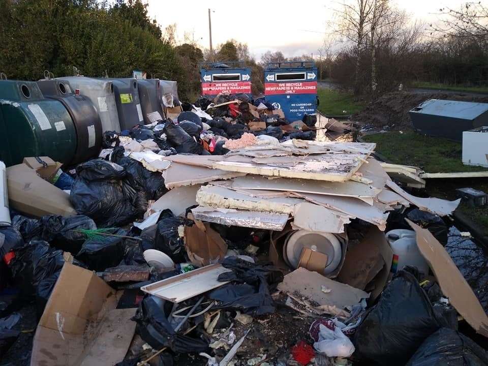 Waste dumped at a bottle bank near Birchwood golf course