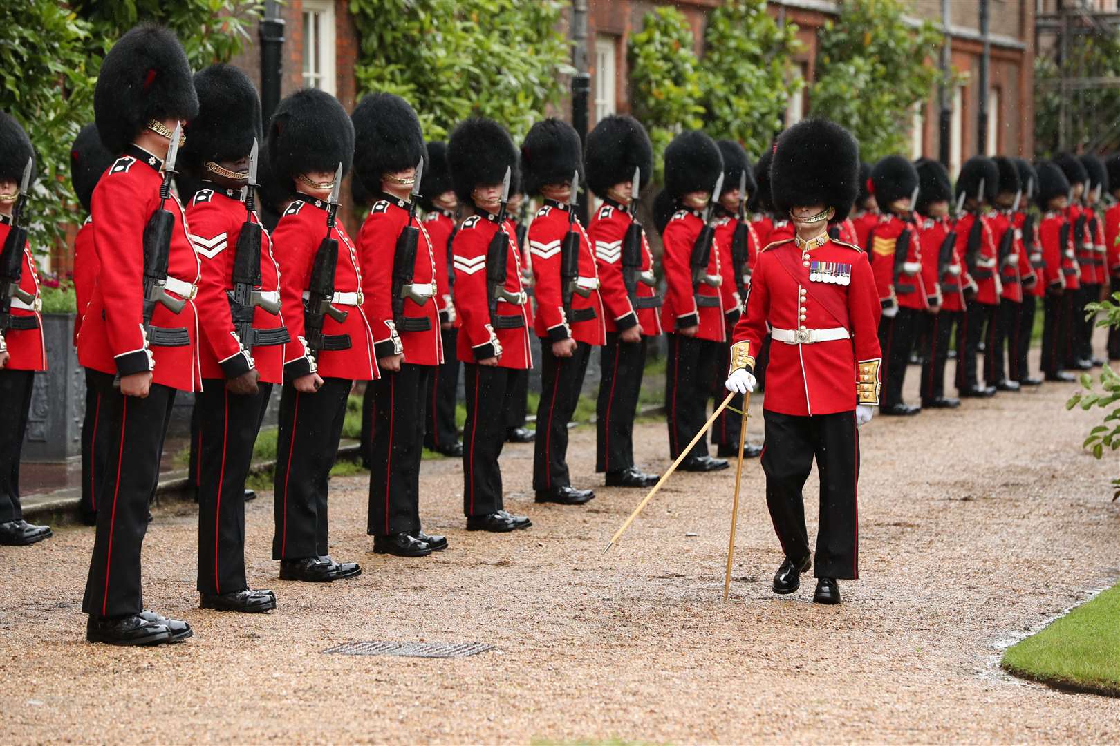 A Guard of Honour of the Coldstream Guards for French President Emmanuel Macron upon his arrival at Clarence House in London (Jonathan Brady/PA)