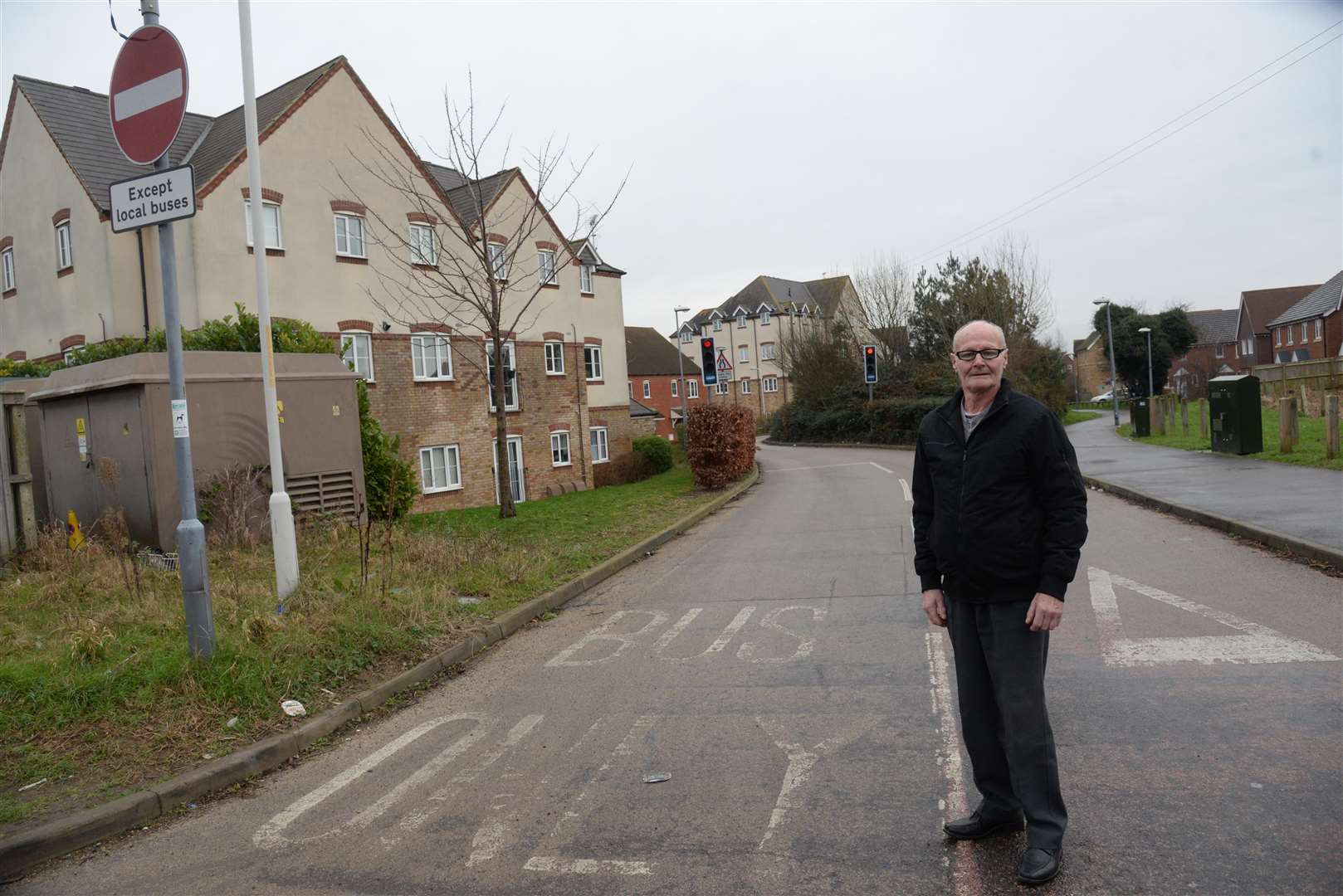 Kenneth Bodkin at the bus lane at the junction of Oak Road, Murston. Picture: Chris Davey