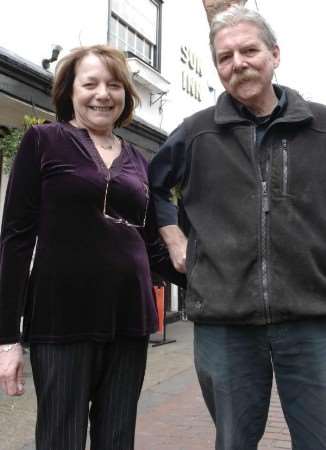 Caravan drummer Richard Coughlan and wife Sue who have taken over The Cricketers in Canterbury