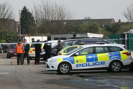 Police at the scene of the shooting in Railway Street