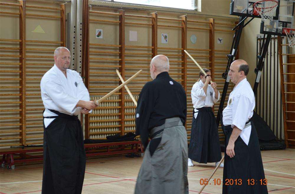 Japanese sword masters in action with (pictured from left) Jason Hulott, from Westgate, organiser of the UK's first Kokusai Nippon Budo Kai (KNBK) seminar, Carl Long (Hanshi Ho) and Herman Van Loo, a practitioner from Belgium