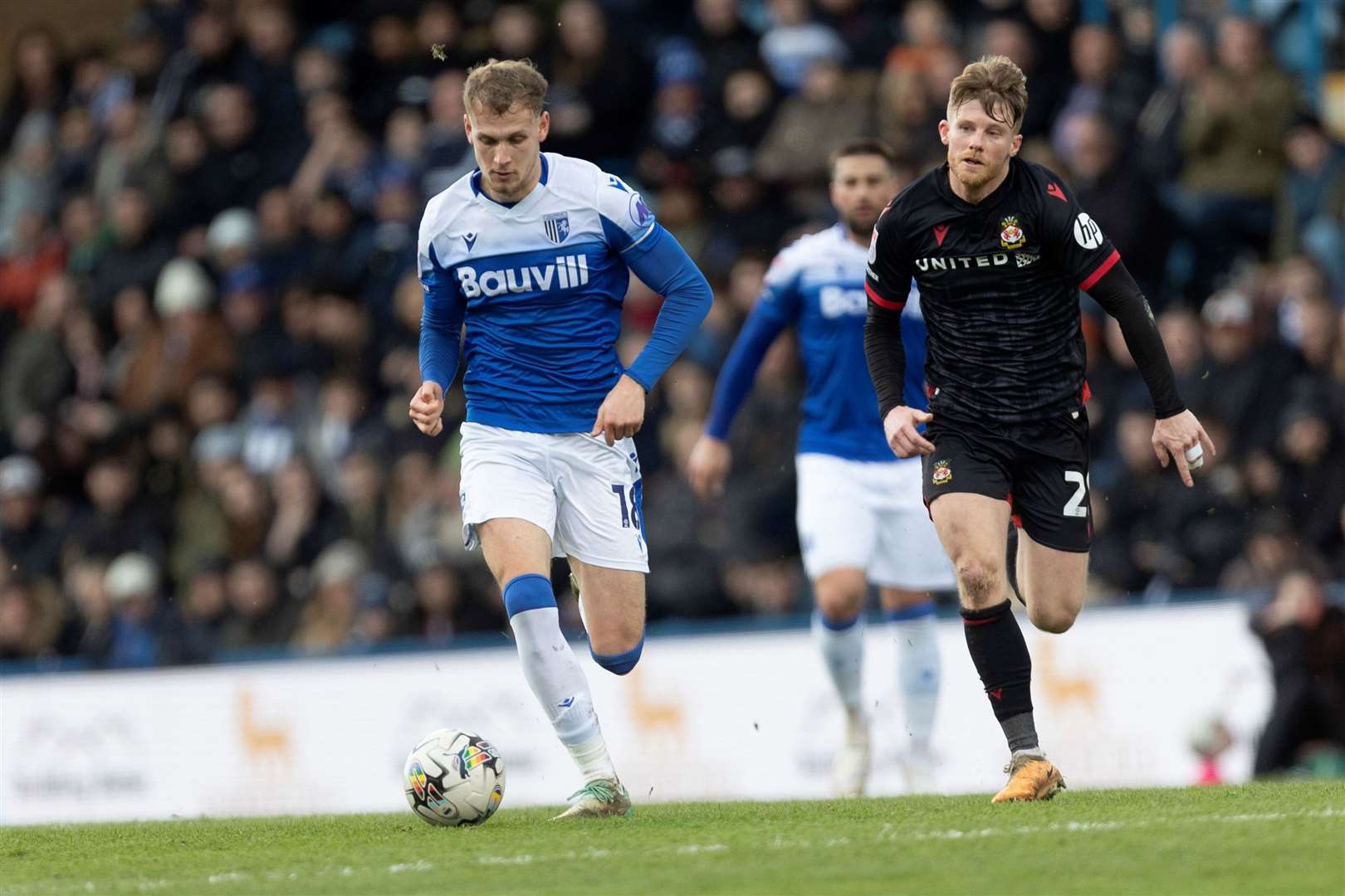 Ethan Coleman in action for Gillingham as they beat Wrexham last weekend Picture: @Julian_KPI