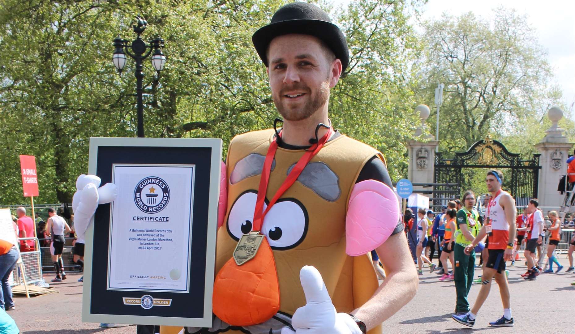Philip Powell broke a Guinness World Record by running the London Marathon dressed as Mr Potato Picture: Guinness World Records