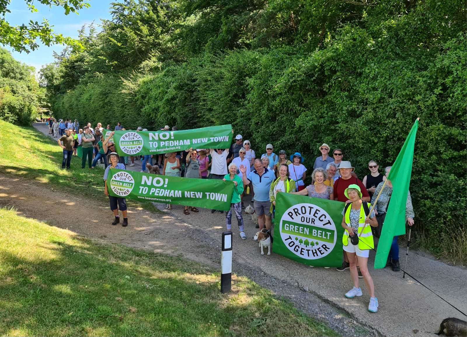 Protesters turned out in force to show their discontent over the plans for Pedham New Town