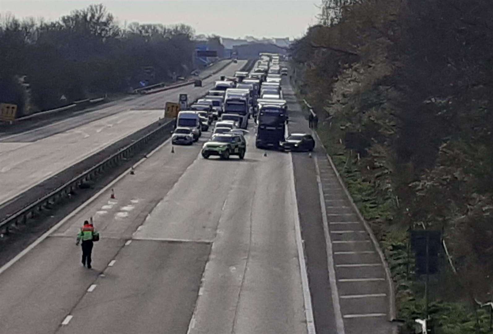 A photograph of the closure taken from the Canterbury Road bridge in Kennington just before J9. Picture: Andy Clark