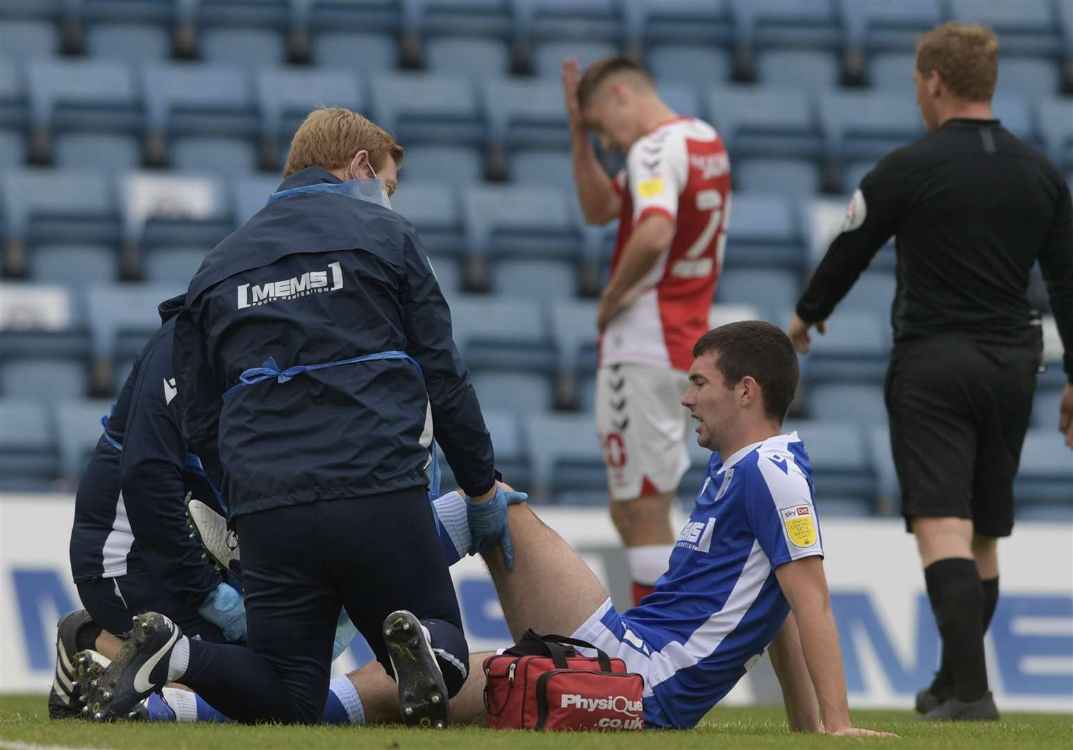 Gillingham's Tom O'Connor is injured against Fleetwood. Picture: Barry Goodwin (42843041)