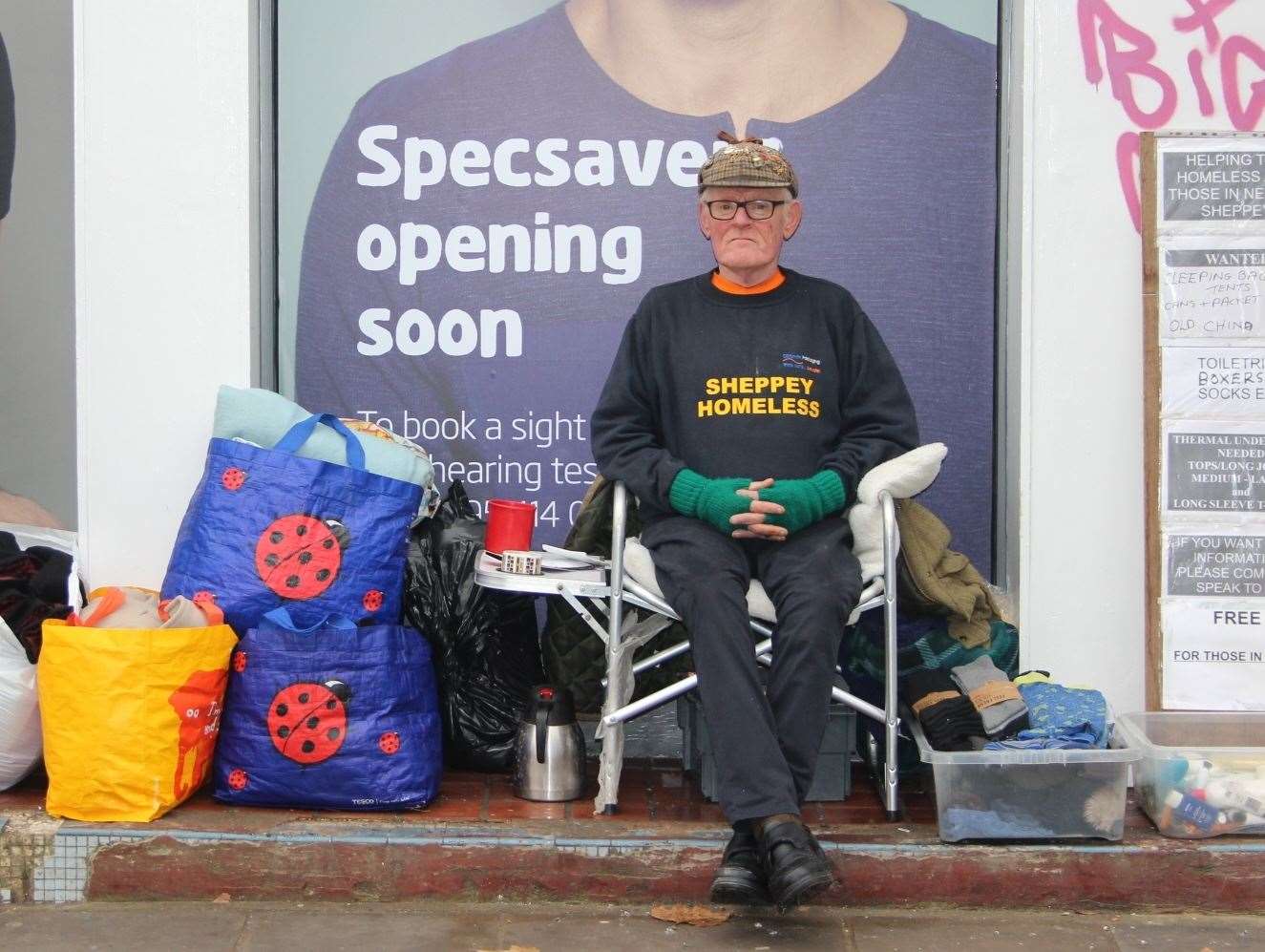 Malcolm Staines collects for the homeless outside Specsavers in Sheerness High Street
