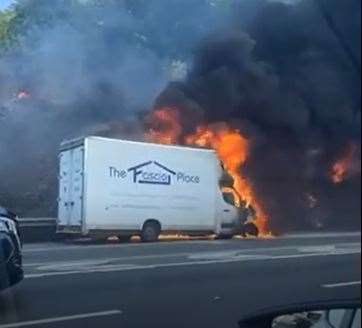 A van has caught fire on the side of the A2, near Dartford. Photo: Amber Alexander