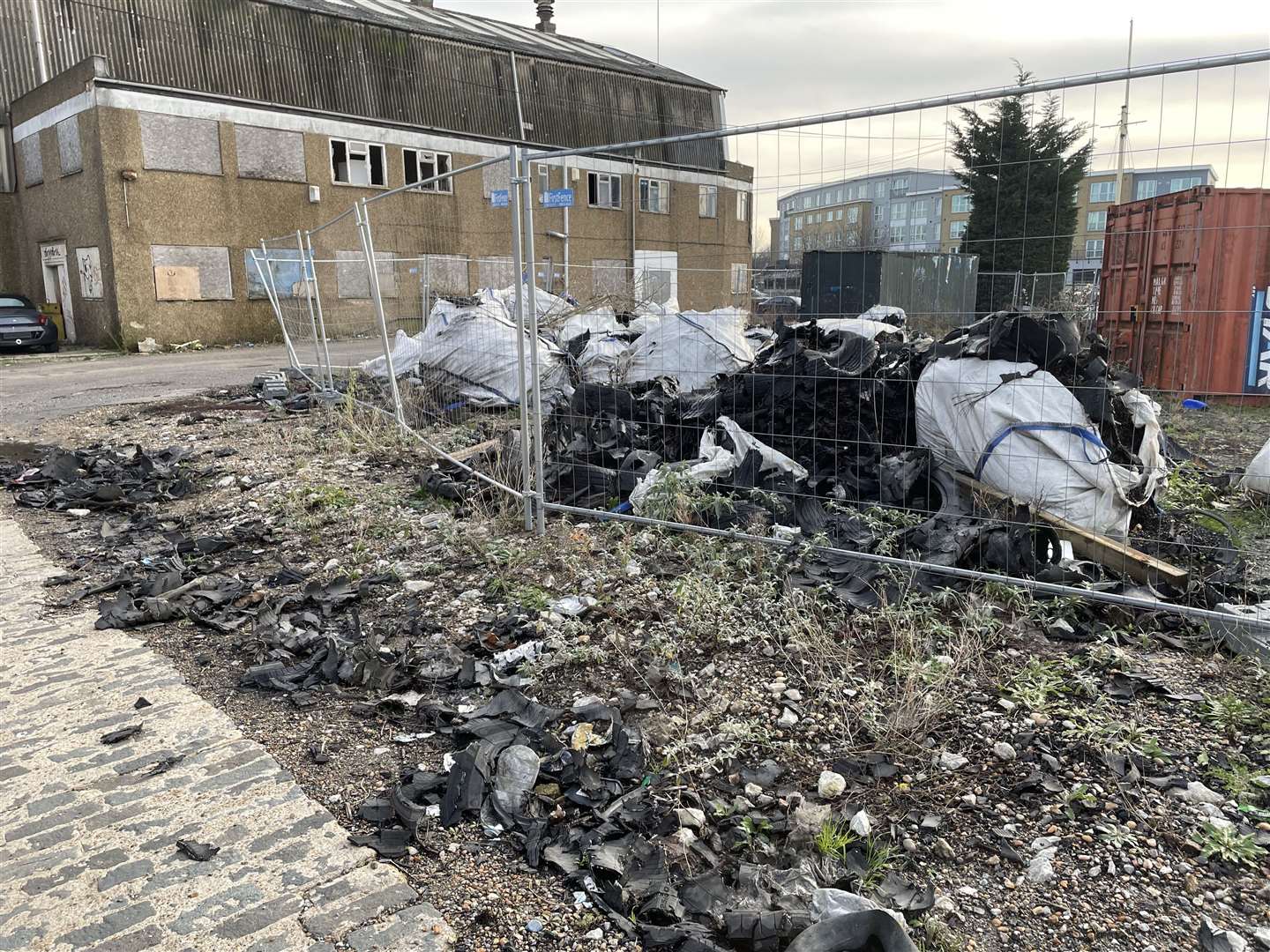 Scraps of tyres can be seen by the marina