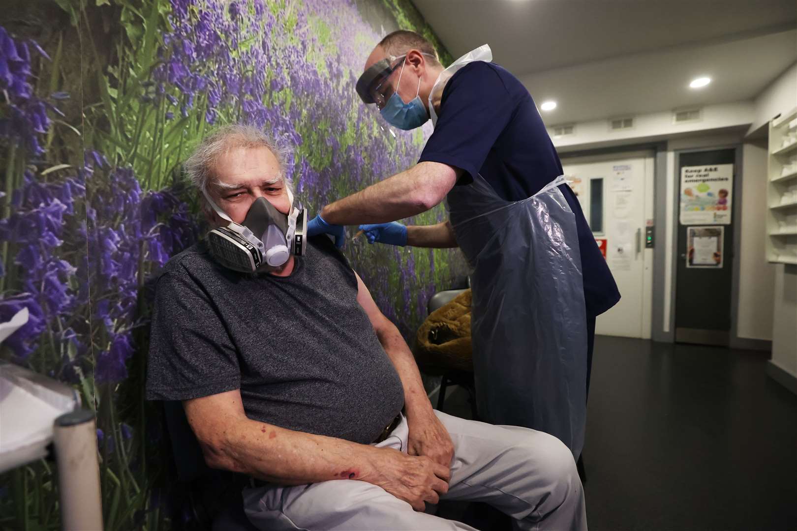 John Grey, 84, receives the first of two doses of the Oxford/AstraZeneca Covid-19 vaccine (Liam McBurney/PA)