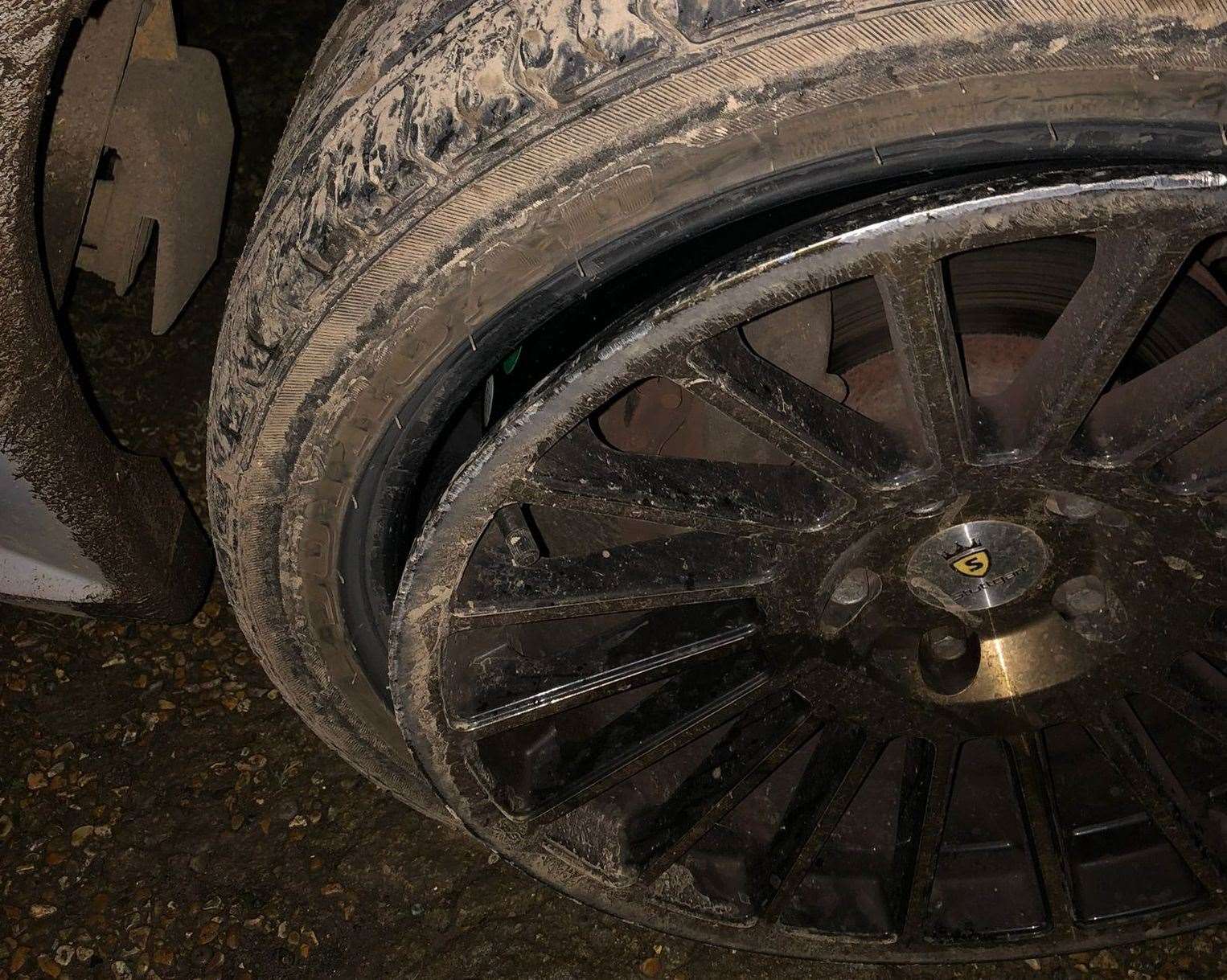 Steve Clark had to pay out for a new alloy wheel and tyre after damaging it on a pothole in West Hougham, near Dover. Picture: Steve Clark