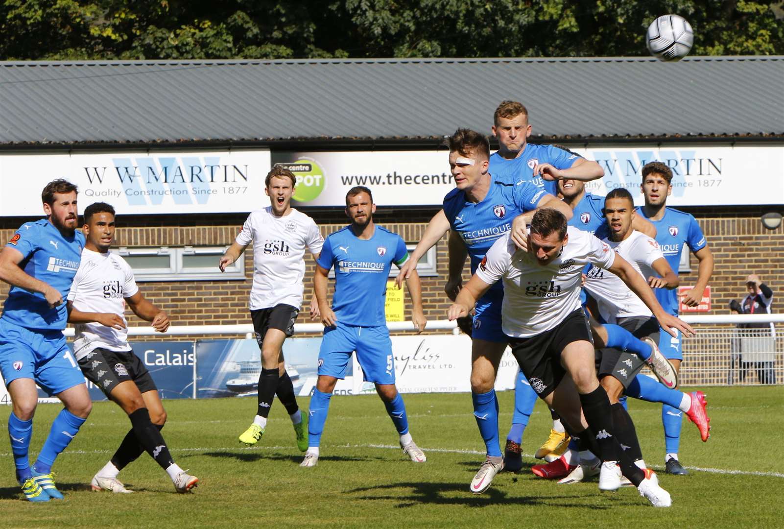 Dover defender Jake Goodman challenges against Chesterfield. Picture: Andy Jones (51127334)