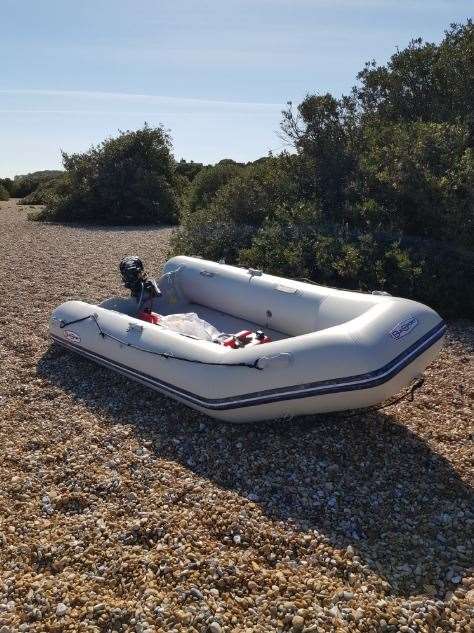 One of the dinghies used in the people smuggling operation and abandoned at the beach in Walmer. Picture South East Regional Organised Crime Unit