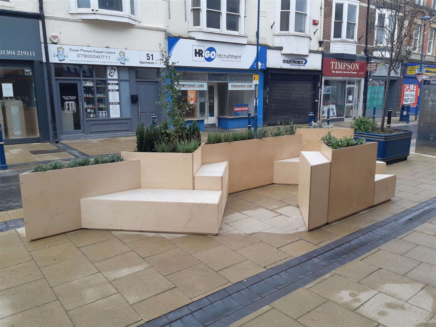 One of the parklets outside B&M in Biggin Street.