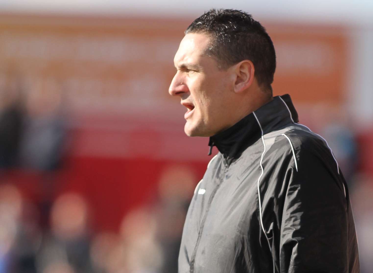 Dartford assistant manager Paul Sawyer shouts instructions to his players Picture: John Westhrop