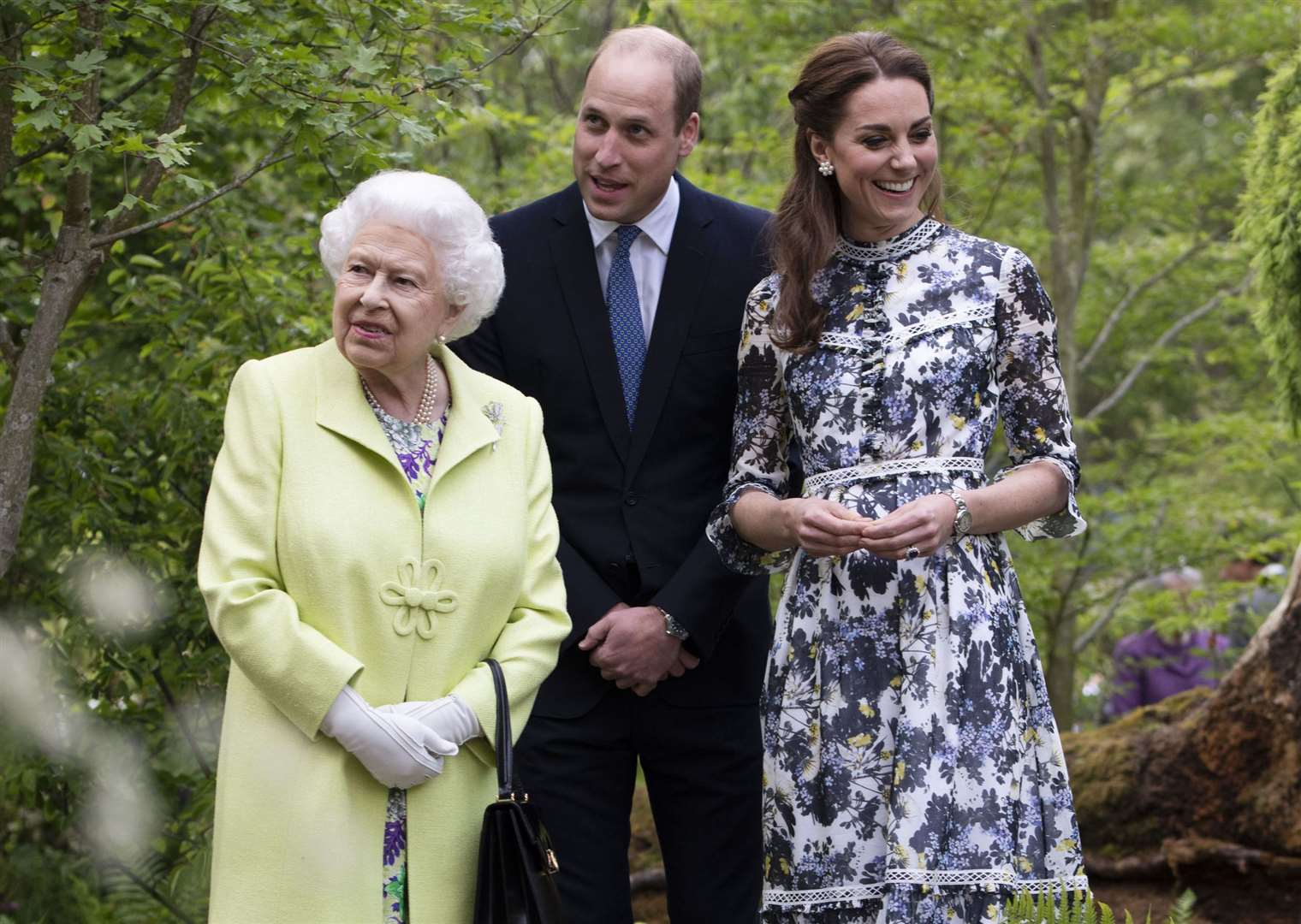 Queen Elizabeth II and the Duke and Duchess of Cambridge during their visit to the RHS Chelsea Flower Show. Picture: Geoff Pugh/PA Wire