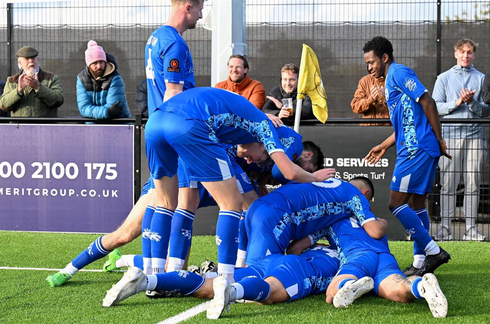 Tonbridge celebrate Jamie Fielding’s winner at Cray Wanderers on Saturday. Picture: Keith Gillard