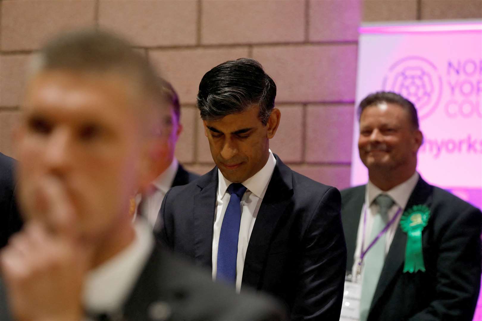 Prime Minister Rishi Sunak at Northallerton Leisure Centre after conceding defeat (Temilade Adelaja/PA)