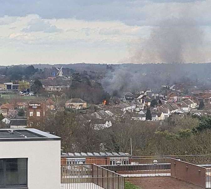 The smoke rising from Hythe Road is coming from two alight outbuildings. Picture: Keeley Fawcett