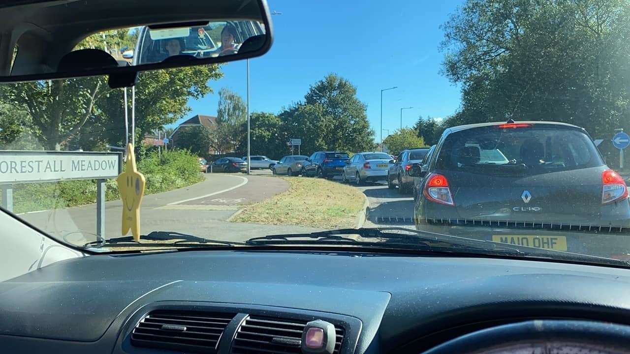 Traffic is backed up by the Tesco garage in Ashford. Photo: Maggie-Lou Brocklehurst