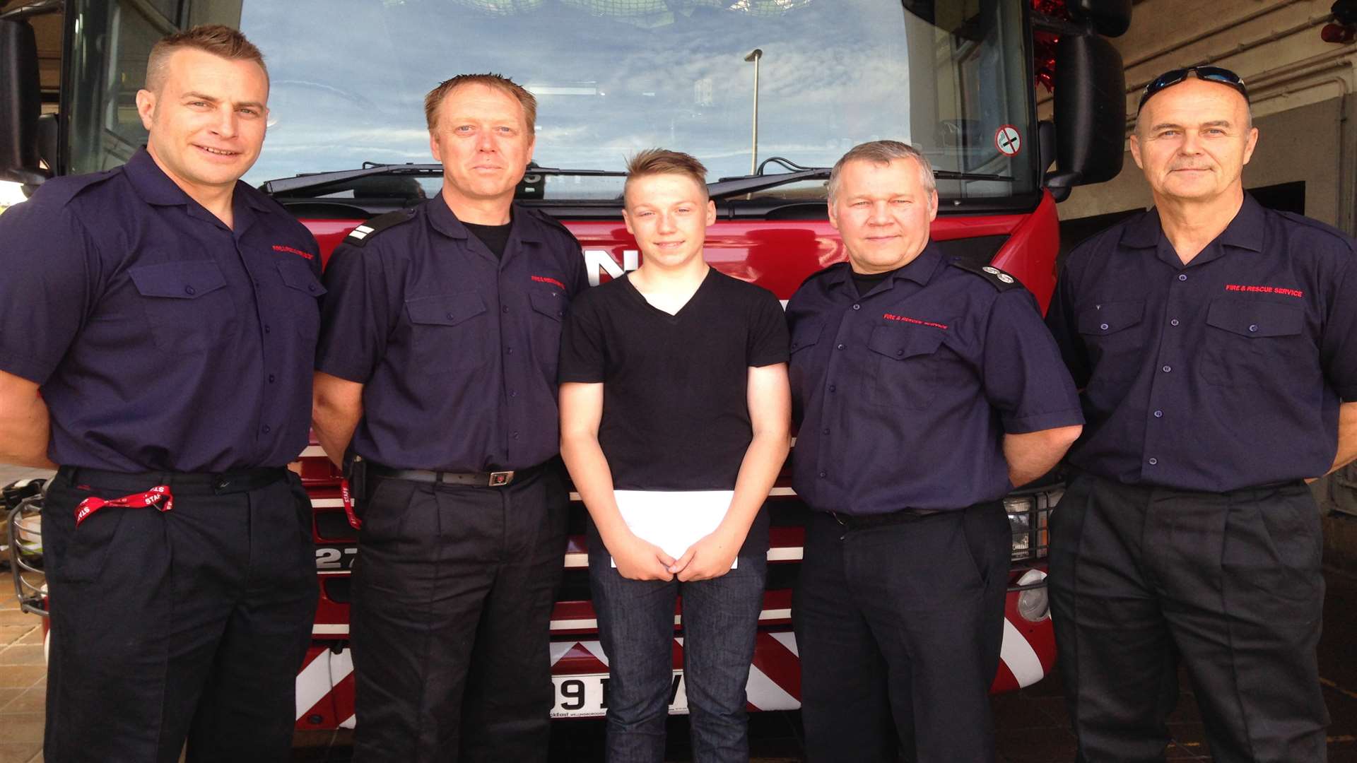 Ryan Smith, 16, with members of Red Watch at Medway Fire Station