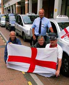 Campaigning cabbies Malcolm Cooper, Dave Ledger, Eddie Harbour and Colin Mitchell, who want to fly the flag