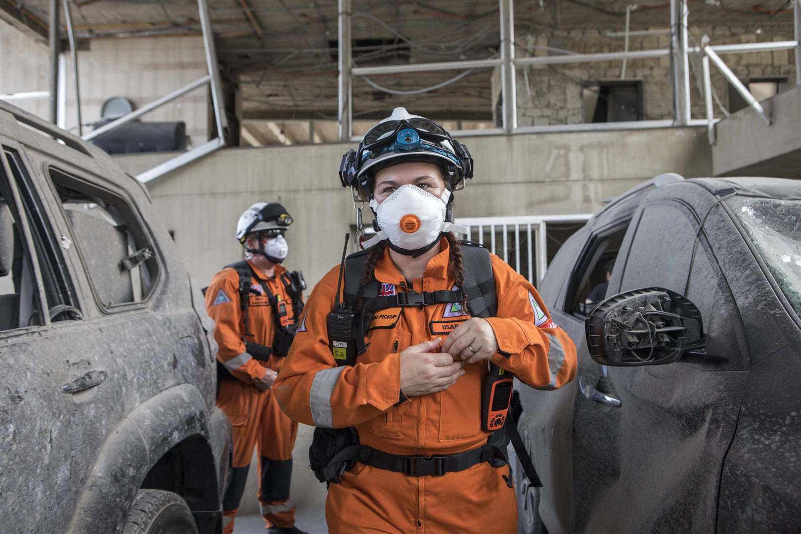 Saraid member Sarah Pickup assesses structural damage in a building hit by the blast (Saraid/PA)