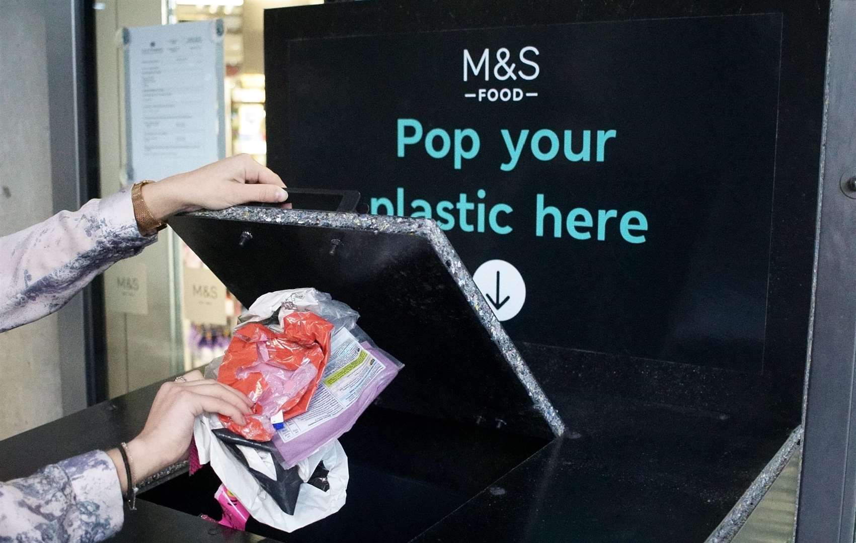 A picture of one of the new recycling bins at M&S