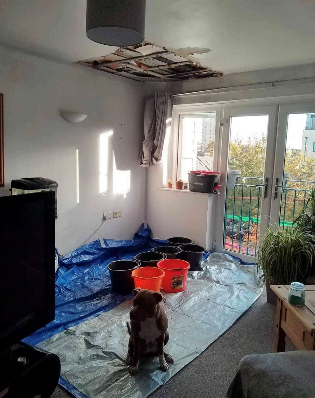 Laura Jones says the water leak caused the ceiling to collapse last month. Picture: Laura Jones